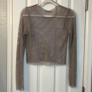 Zara Rhinestone Sheer Long Sleeve Top